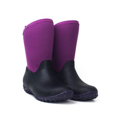 China Cushioning High Quality Mid Rise Neoprene Rain Boots Purple Lining For Women For Muddy Where for sale