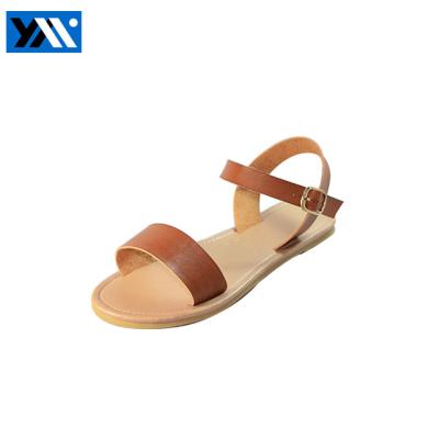 China TPR Simple Fashion Brown Leather Flat Sandals For Women for sale