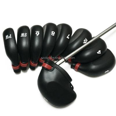 China Black PVC Golf 9pcs Rubber Iron Cover Rubber Head Covers Rope~ Headcover For Any Iron Club for sale