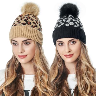 China New Trend Women Winter Cashmere Beanie Hat COMMON Soft Beanie Fur Leopard Print Big Leopard Print Customize Knitted Women Knit Hat for sale