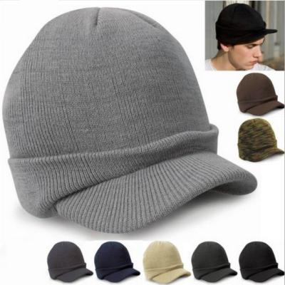 China COMMON Sports Winter High Quality Acrylic Outdoor Sun Visor Knitted Hat Posted Beanie With Brim For Men And Women for sale