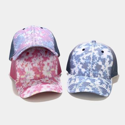 China COMMON wholesale summer outdoor sports hats ponytail graffiti tie dye breathable mesh baseball caps gorras sunscreen thin hats for sale