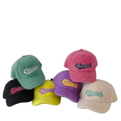 China COMMON Candy Colors Lovely Lamb Wool Baseball Caps Cute Warm Hat Outdoor Sports Casual Hats For Kids Children for sale