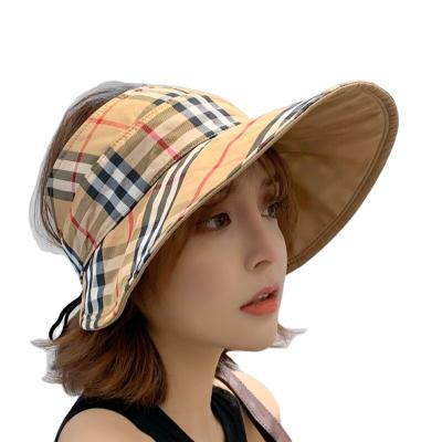 China 2021 Summer Hot Sale Women's Rolled Plaid Sun Visor Eco-Friendly Foldable Wide Brim Hat Sun Visor Plaid Sun Visor for sale