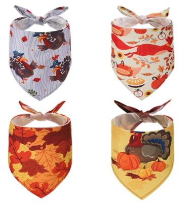 China Triangle Dog Bandanas Cotton Stocked Bibs for Puppies Autumn Winter Scarfs Turkey /Maple Leaf/Pumpkin Pattern 4 Packs for sale