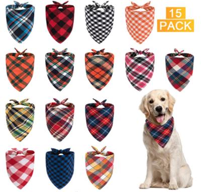 China 15 Pack Dog Bandana Plaid Double Sided Printing Triangle Dog Stocked Scarf Adjustable and Washable for sale