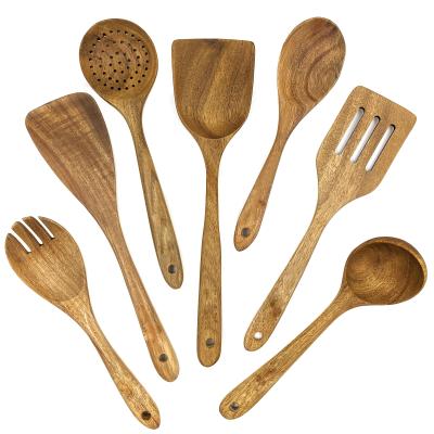 China Sustainable Kitchen Natural Smooth Wood Spoons Acacia Cookware for sale