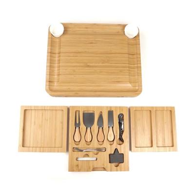 China Sustainable Bamboo Cheese Board and Cheese Tools Kit Charcuterie Board Cheese Cutting Serving Tray for sale