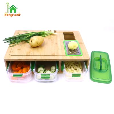 China Sustainable Bamboo Cutting Board with Large Stackable Containers and Lids Cutting Board Set Great for Storage for sale