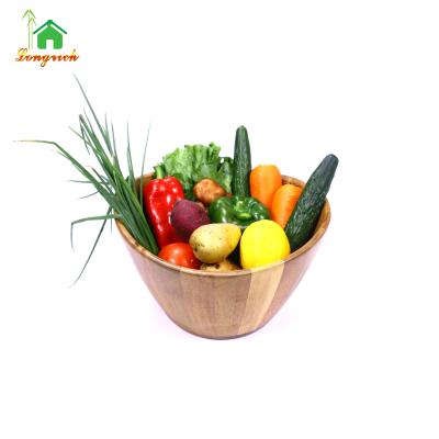 China High Quality Sustainable Nature Wooden Salad Bowl Wave Acacia Wood Serving Bowl For Fruit Or Vegetable for sale