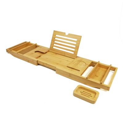 China Sustainable Expandable Bamboo Tub Caddy Tray Serving Tray and Organizer Tub Tray for sale