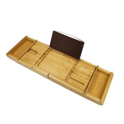 China Sustainable Natural Color Bathroom Tub Bamboo Folding Cart Tray Bathtub for sale