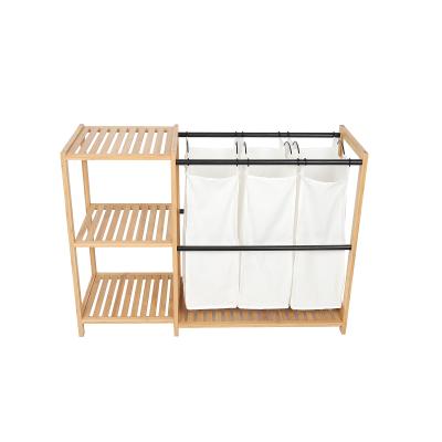 China Traditional Natural Bamboo Laundry Hamper And Hamper Canvas Bin With Laundry Bag for sale