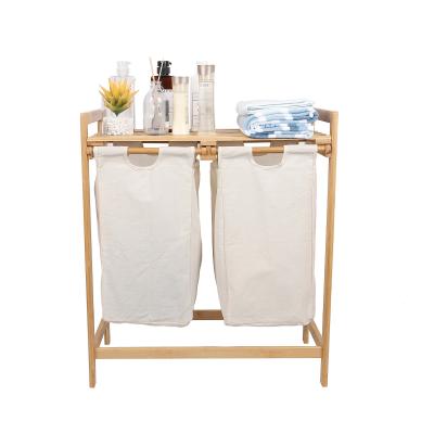 China CLASSIC Bamboo Laundry Hamper with 2 Expandable Drawer Box Hamper 2X Drawer Laundry Bag Storage Organizer for sale