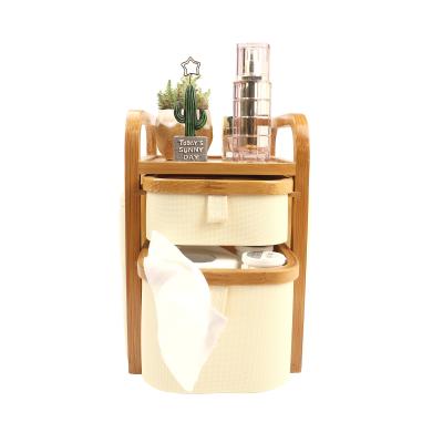 China Single Viable Bamboo Fabric Storage Box Fiber Frame Style Tabletop Double Basket For Living Room for sale