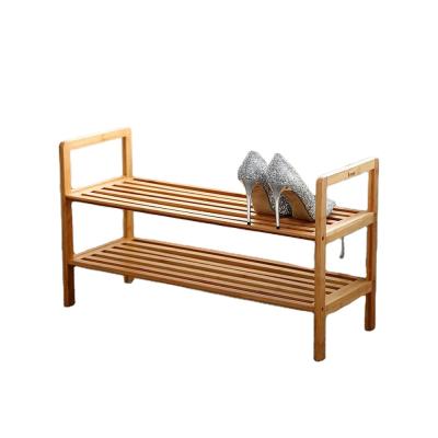 China 2-Tier (Waist) Living Room Adjustable Bamboo Rack Shoe Shelf Natural Bamboo Shelf Storage Organizer for sale