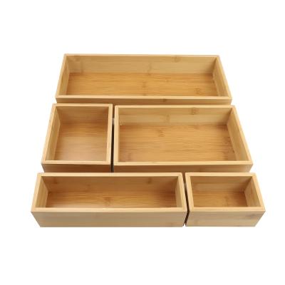 China Sustainable Eco-Friendly Bamboo Drawer Organizer Box 5 Pieces Drawer Storage For Kitchen, Bathroom for sale