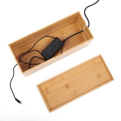 China Eco-Friendly Bamboo Stocked Cable Management Box Organizer For Skins Power Strip And Keeps Cords Untangled for sale