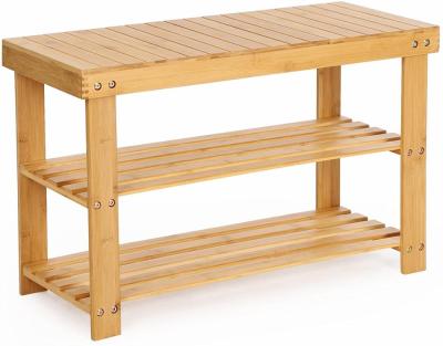 China Entryway 3-Tier Adjustable Bamboo Shoe Organizer Sturdy (Waist) Bamboo Shoe Rack Bench for sale