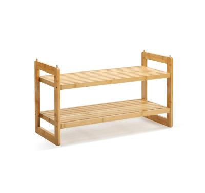 China Adjustable Easy Assembly (Height) Wooden Organizer Storage Shelf Rack Shelves Bamboo 2-Tier Shoe Rack for sale