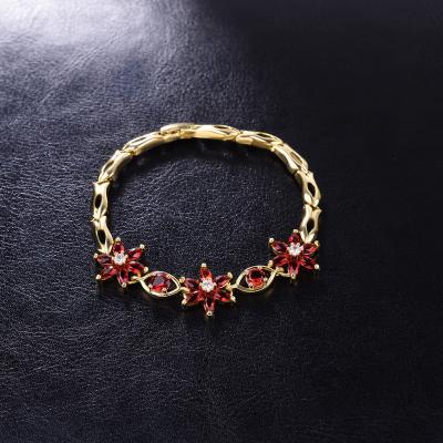 China Copper Alloy CLASSIC Elegant Charm Girl Red Zircon Stone Fashion Bling Flower Bracelets Women Jewelry for sale