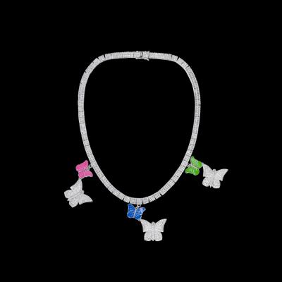 China Hiphop New Arrival 925 Sterling Silver CZ Two Layer 2mm Bling Women Tennis Name Chain Butterfly Necklace for sale