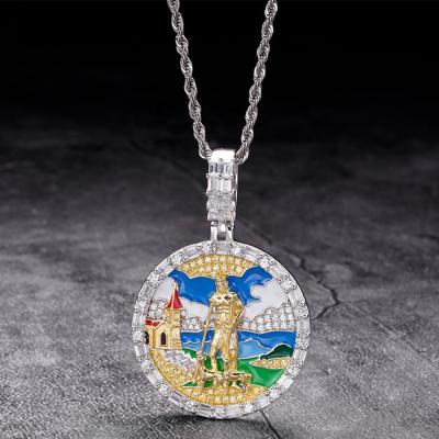 China Hiphop Hip Hop Enamel Wand Emerald 5A CZ Colored Stone Glazed 14K Outlet Plated Religious Pendants For Men for sale