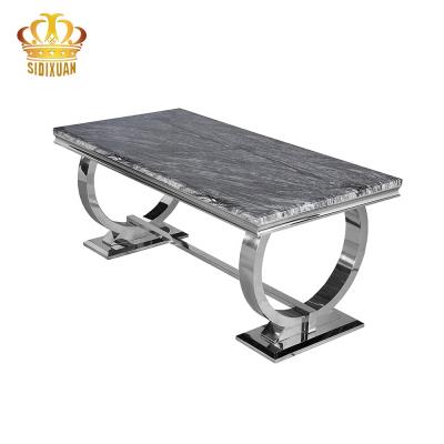 China 1 Hotel Restaurant Dining Room Furniture Marble Glass Table Top Stable Durable Stainless Steel Home Dining Table for sale