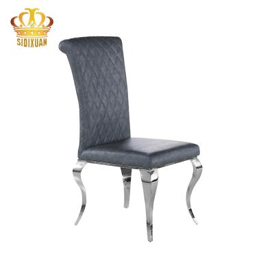 China 1 Set Professional Plaid Dining Room Furniture Banquet Hotel Production PU Stainless Steel Leather Restaurant Dining Chair for sale