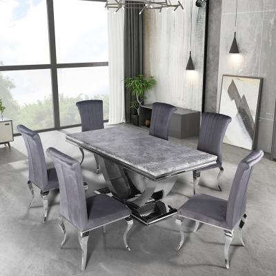 China 1 Villa Restaurant Furniture 6 Seater Dining Table Chairs Set Stainless Steel Home Marble Top Dining Set for sale