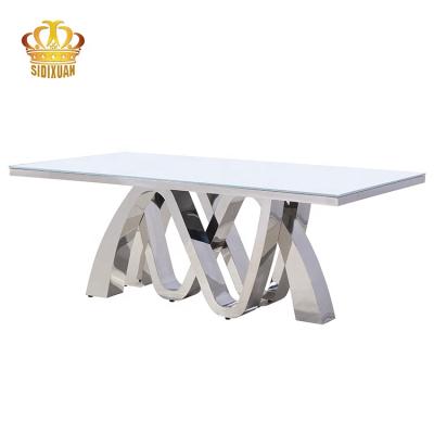 China 1 Set Modern Rectangular Luxury Home Furniture Tempered Glass Top Dining Table Set for sale