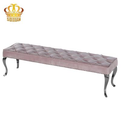 China 1 Modern Restaurant Furniture Waiting Room Indoor Dining Benches Stainless Steel Velvet Backless Seating Bench Along for sale