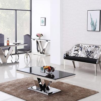 China 1 Hall Living Room Furniture Black Stainless Steel Hotel Corridor Post Modern Luxury Glass Top Console Table With Mirror for sale