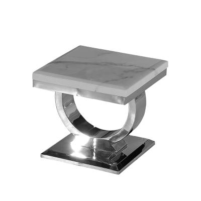 China 1 Square Silver Marble Table Stainless Steel Small Top Side Table Furniture for sale