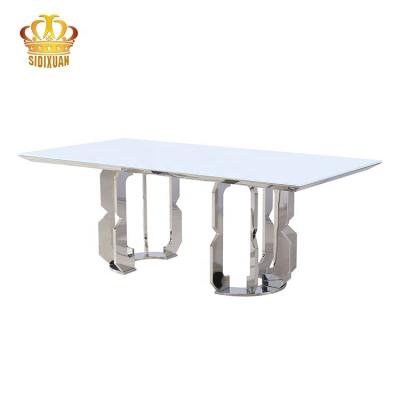 China 1 Fashion Modern Design Living Room Furniture Stainless Steel Center Table White Glass Top Coffee Table for sale