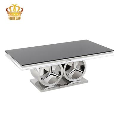 China 1 Wholesale 130*70*45cm Living Room Furniture Glass Top Stainless Steel Rectangular Low Coffee Table for sale