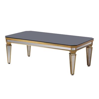 China Modern Wholesale Hotel Furniture Rectangular Gold Leg Glass Top Coffee Table for sale