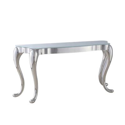 China 1 Wholesale Stainless Steel Silver White Glass Top Console Table For Living Room Furniture for sale