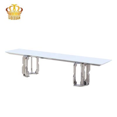 China 1 Set Luxury Home Hotel Rectangular Metal Living Room TV Furniture Metal Top TV Console Table Super White Glass Table For TV for sale