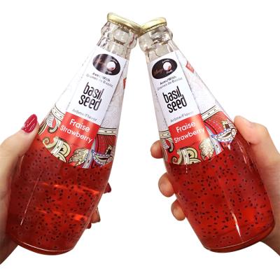 China Glass Bottle 300ml Low Fat Natural Basil Seed Drink Fruit Flavor Soft Drink Wholesale Supplier for sale