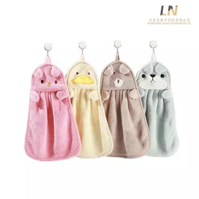 China Microfiber Towel Velvet Comfort Kids Safe Hanging Coral Handball Hanging Absorbent Kitchen Towel for sale