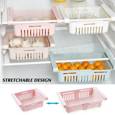 China Drawer Basket Refrigerator Transitional Adjustable Stretchable Fridge Organizer Drawers Spacer Layer Storage Rack for sale