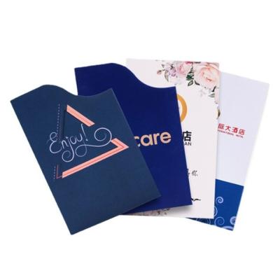 China Waterproof / Oilproof Card Folder Custom Presentation A6 Paper Document Making With Pocket For Hotel for sale