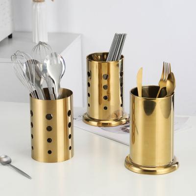 China Sustainable Kitchen Utensil Holder Stainless Steel Gold Utensil Holder Cylinder With Venting Holder Rods Rack for sale