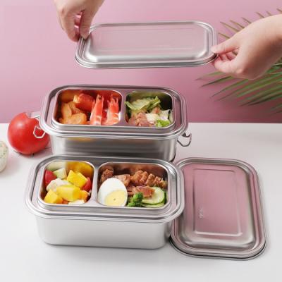 China Metal Bento Box Air-Tight Food Container Freshness Storage Double Layer Rectangle Stainless Steel Lunch Box for sale