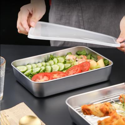 China Freshness Preservation Rectangle Stainless Steel Box Refrigerator Storage Fresh-Keeping Food Container With Lid Can Use For Oven With Rack for sale