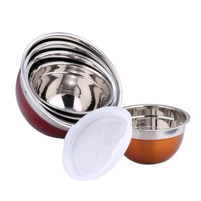 China Sustainable High Quality Colored Stainless Steel Mixing Bowl Set Of 4 With Lids Salad Bowl Serving Nesting Bowl for sale