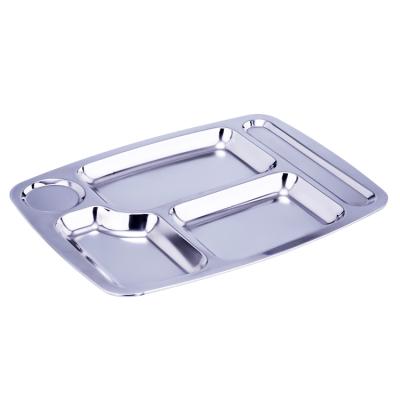 China Sustainable Classic Chinese Fast Food Tray Stainless Steel Metal 5 Compartment Lunch Trays For School Canteen Restaurant for sale