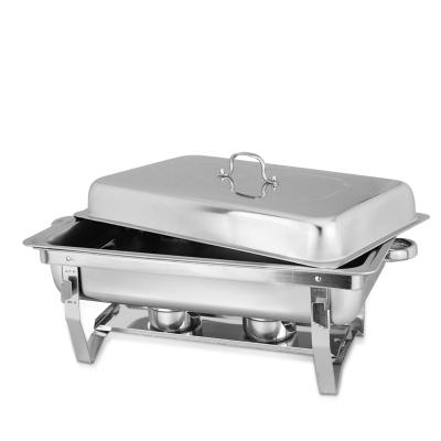 China Keeping Food Hot / Easy To Clean Economical Buffet Stove Stainless Steel Chafing Dish With Frame Folding Metal Serving Chafing Dishes With Alcohol Heater for sale