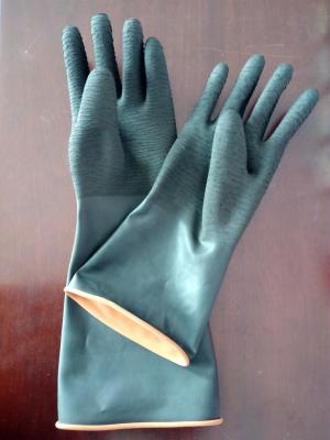 China Crinkled rubber gloves heavy duty industrial latex gloves builder rubber gloves for sale